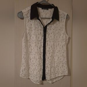 Tommy Hilfiger Sleeveless Lace Blouse - White and Black